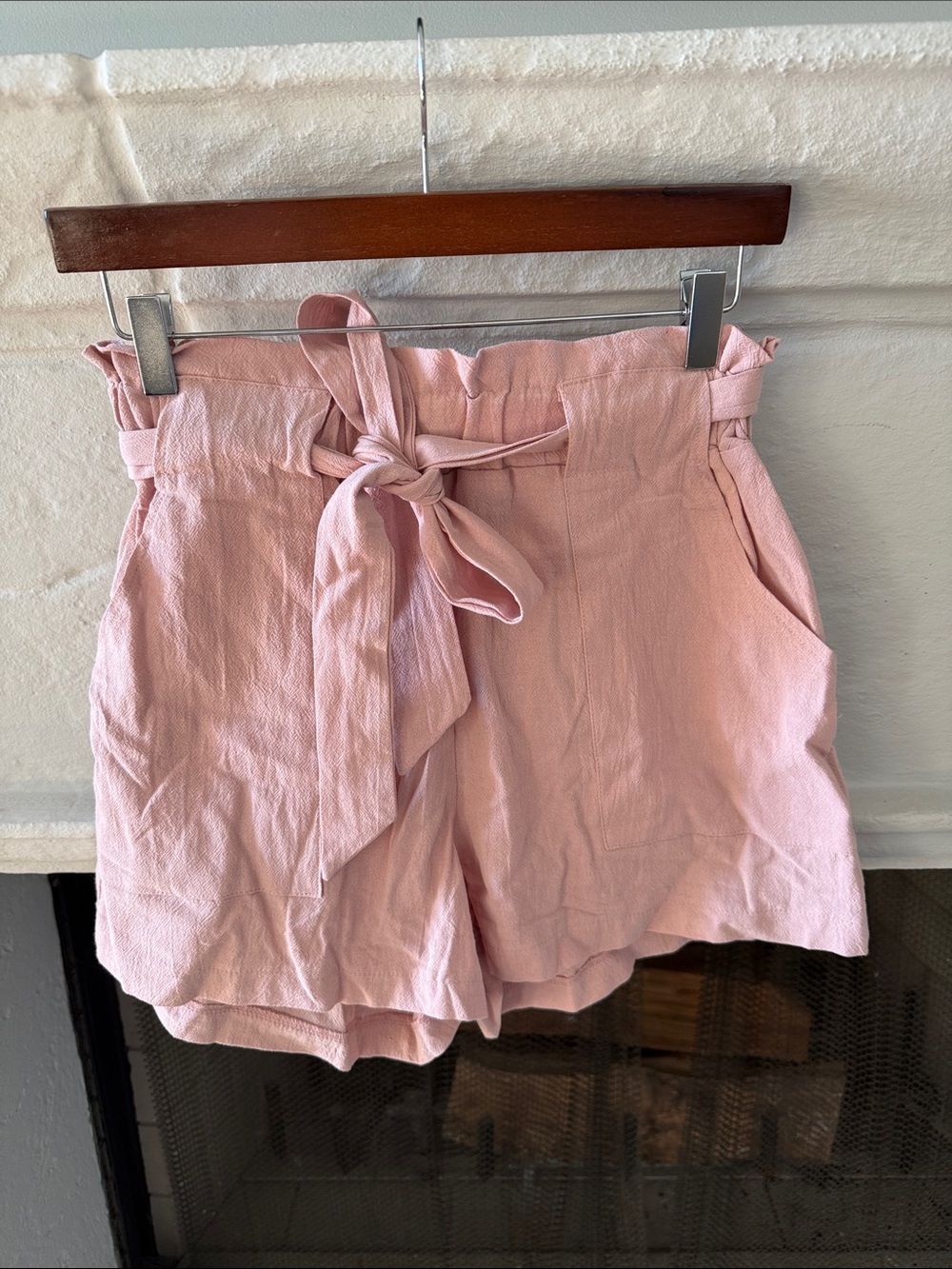 SHEIN Pink High-Waist Paperbag Tie Shorts